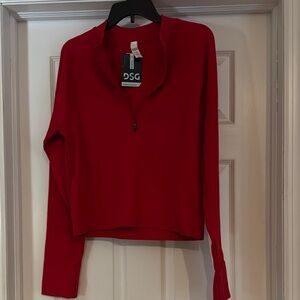 DSG Red Fitted Ribbed Polo Long Sleeve Top